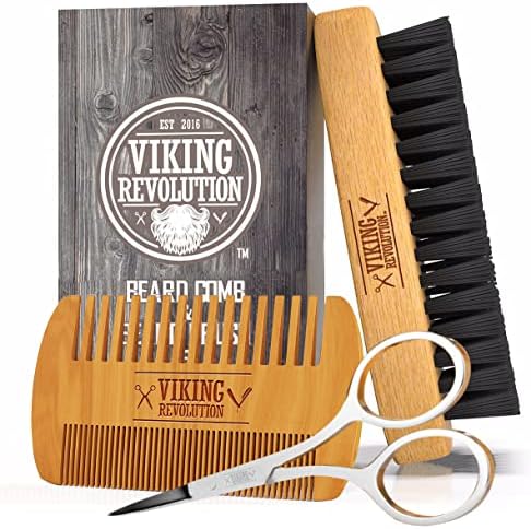 Viking Revolution Beard Comb and Beard Brush Set with Velvet Pouch by VikingRevolution