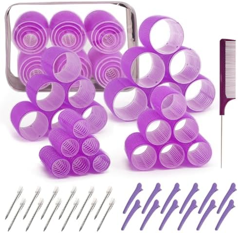 4 Sizes Hair Rollers for Women Set - 50 Pcs Hair Curler Rollers with Clips, Self Grip Hair Rollers for Long, Short Hair and Bangs, 25mm, 36mm, 48mm, 60mm, Purple by BESSEEK