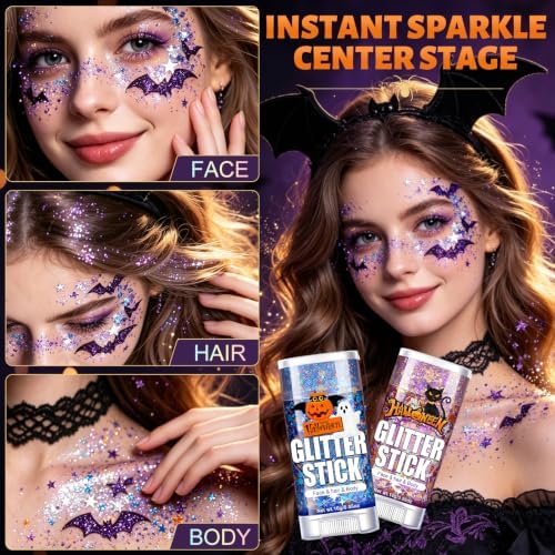 AROIC Halloween Glitter Stick 6 Pack, Face & Hair Sparkle - Image 2