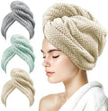 my novel things 3 Pack Microfiber Hair Towel Wrap for Women 25.4" x 9.8", Super Absorbent Quick Dry Towels with Button for Curly Wet Hair Anti Frizz (Camel,Green,Gray) by mynovelthings