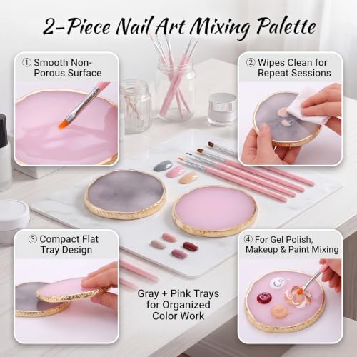 Resin Nail Art Palette 2Pcs, Gray Pink Mixing Tray - Image 3