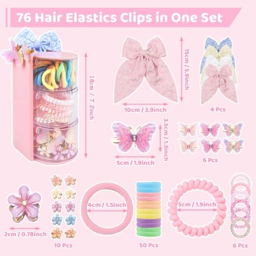 Little Girls Hair Accessories Kit with 3-Tier Pink Storage,Ties and Clips - Image 2
