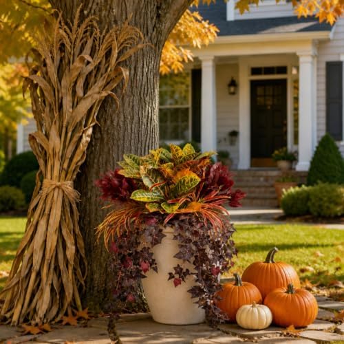 Fall Artificial Croton Plants Fake Greenery for Outdoor Porch Planters - Image 6