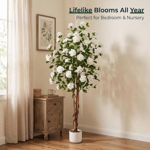 Garvee Artificial Osmanthus Tree with Planter, 6 ft Faux Plant with 252 Lifelike White Flowers & Natural Wood Trunk, Fake Floor Flower for Indoor Outdoor Decor - Image 3