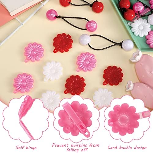72 Pcs Hair Accessories Set - Barrettes, Balls, Bows, Flowers, and Clips for Girls, Baby, and Toddler (Red, White, Pink) - Image 3