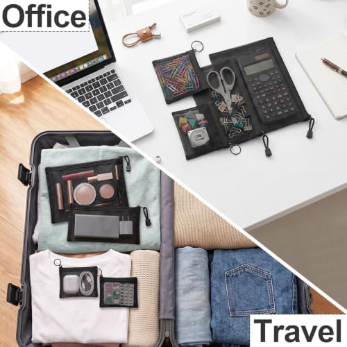 Mesh Bags with Zipper Set (4 Packs), Nylon Makeup Bag Cosmetic Pouches Travel Organizer Case for Purse Diaper Bag Home Organizing Black 2*Mini/1*Medium/1*Large - Image 5