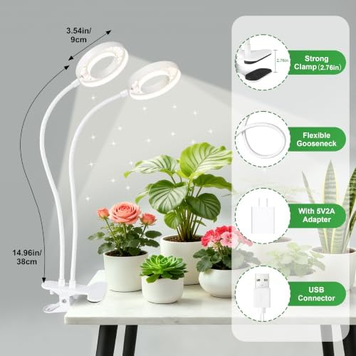 3.54in Clip LED Grow Lights for Indoor Plants, Full Spectrum 2 Head 2 Pack - Image 5