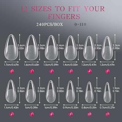 Krofaue 240PCS Almond Nail Tips, Half Matte Soft Gel, 12 Sizes - Image 3