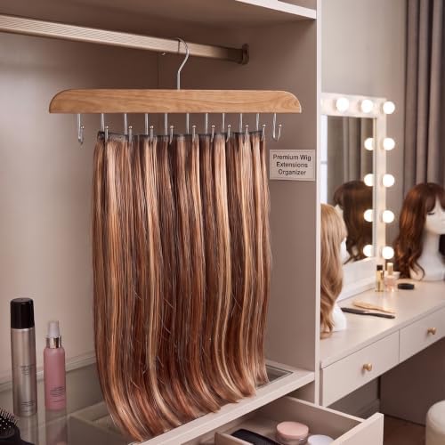 Hair Extension Holder for Hair Storing, Washing, Drying, Coloring, Styling, Foldable Hair Extension Hanger, Braiding Hair Rack, Rotating Multi-Purpose Hooks Hanger (2Pack Natural Color) - Image 4