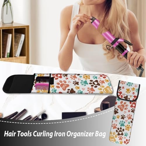 Ohuysud Dog Paws Neoprene Curling Iron Storage Bag Curling Iron Case Heat-Resistant Flat Iron Holder Protector Straightener Holder Mat for Travel Home Daily Use - Image 5