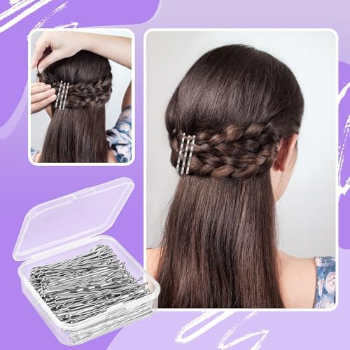 2 Inch Silver Grey Hair Bobby Pins Metal Clips Twisted Spiral Curved Ball Tips Non-slip Decorative Long Short Women Girls Nickel Free Hairdressing Wedding Accessories with Case 100 PCS - Image 7
