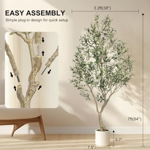 LYERSE Faux Olive Tree 7ft with Sturdy White Planter, Artificial Olive Tree - Image 4