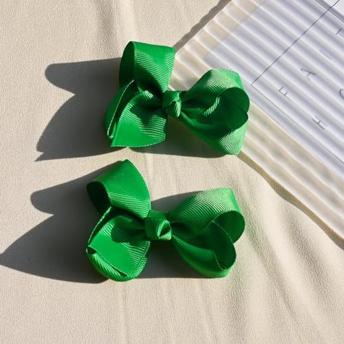 2 PCS 3inchs Hair Bows for Girls Grosgrain Ribbon Hair Bow Alligator Clips Hair Accessories for Baby Girls Toddlers(Green) - Image 7