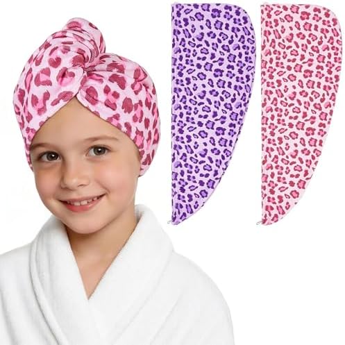 Microfiber Hair Towel Wrap for Kids Girls, Quick Dry Towel, 2 Pack by BeBeJoJo