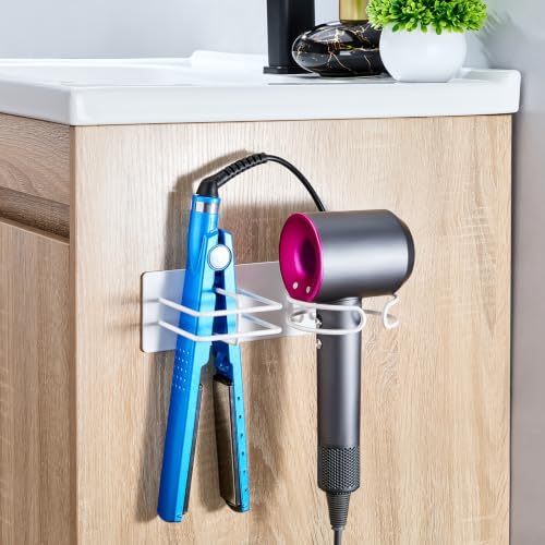 Hair Dryer and Straightener Holder Wall Mounted, Self Adhesive Blow Dryer and Flat Iron Storage Hair Tool Organizer for Bathroom Vanity (White) - Image 5
