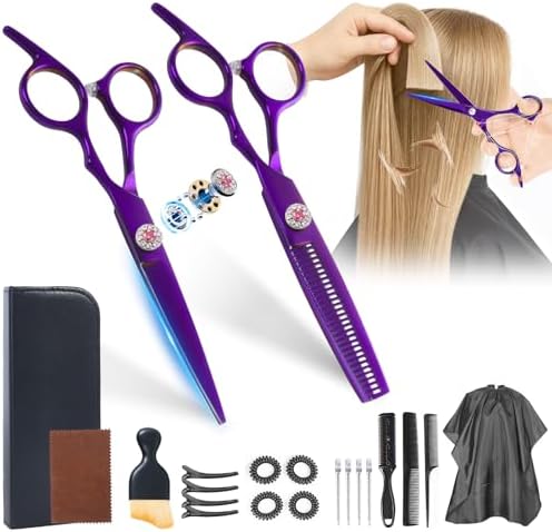 21Pcs 440C Hair Cutting Scissors Kit, Hair Scissors & Thinning Scissors Set by Unknown