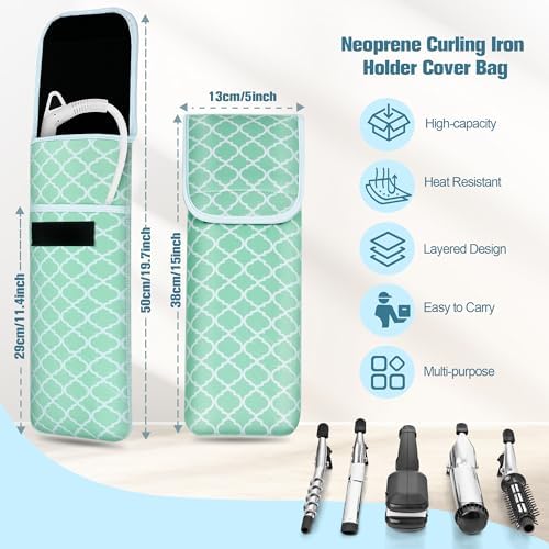 Women's Heat Resistant Neoprene Curling Iron Holder Flat Iron Curling Wand Travel Storage Cover Case Bag Pouch -Water-Resistant (Green-2) - Image 2