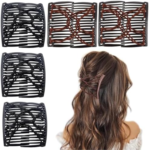 5 Pieces Stretchy Magic Comb Adjustable Elastic Clip for Women Girls No Crease Pins Vintage Bun Maker Hair Accessories for Curly Thick Wavy Ponytail by Suptizizkz