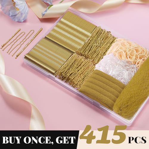 IKOCO 415pcs Bobby Pins Set, U Pins with Hair Ties and Hair Net, Gold - Image 2