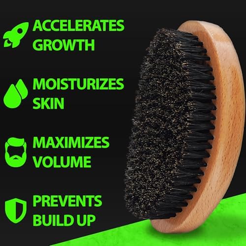 GROW Beard Brush & 360 Wave Brush for Men - Natural Boar Bristle For Fuller, Thicker Hair, Beard & Mustache - Premium Full-Size to Exfoliate, Strengthen Hair, Stimulate & Boost Growth - Image 3