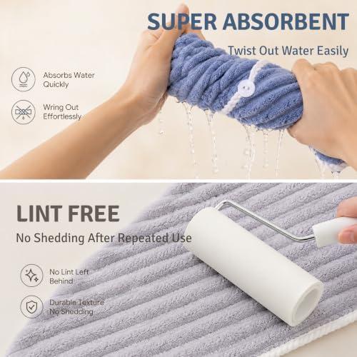 2 Pack Microfiber Hair Towel Wraps, Quick Dry Turbans, Blue & Gray - Image 3