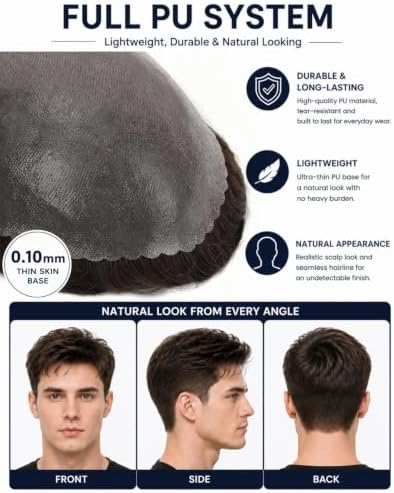 0.10mm Thin Skin Men Toupee Human Hair, #4 Light Brown - Image 2