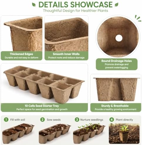 20 Pack Seed Starter Trays 10 Cell Plant Germination Tray, Seedling Starter Kit with Labels and Tools, Garden Propagation Trays for Indoor Outdoor Plants, Vegetables Flowers Herbs - Image 3