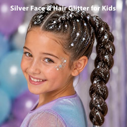 Mysense Silver Body Glitter Stick,Face Hair Glitter Makeup,Sparkling Mermaid Sequins Chunky Glitter Face Paint,Singer Concert Outfit Festival Rave Accessories for Women and Kids - Image 4