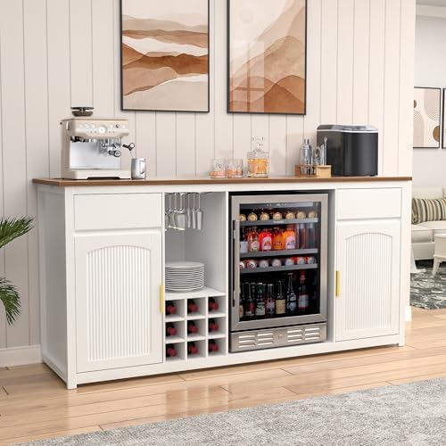 GDLF 78.7" Home Bar Cabinet with Fridge Space, Fluted Wine Liquor Bar,White by GDLFGoodLife