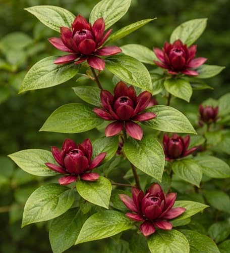 Carolina Sweetshrub (Calycanthus floridus) Live Shrubs for Planting | Fragrant Burgundy Blooms | Native Shade-Loving Flowering Bush (3 Plants) by CZGrain