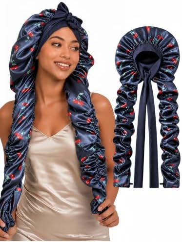 Double Layer Slik Like Satin Bonnet, 33-43" XXL Bonnet for Braids Long Hair by Kemispary