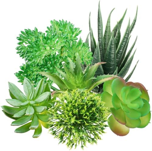 QUOZUO Green Succulent Plants, 6pcs Mini Fake Succulents Plants for DIY Crafting Home Floral Wall Office Decoration (excluding pots) by QUOZUO
