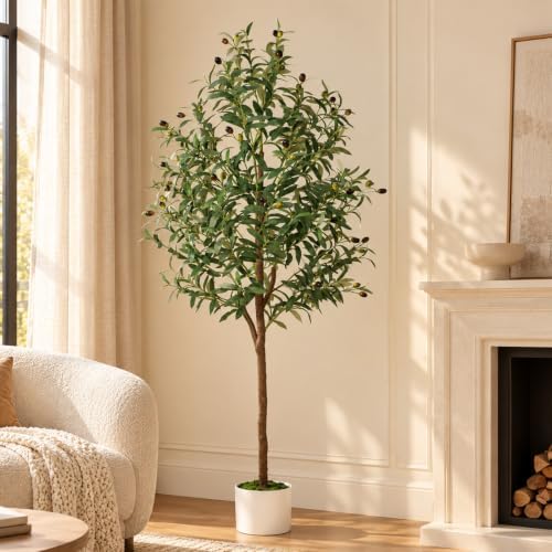 6FT Artificial Olive Tree Indoor Tall Faux with Planter & Basket Large Fake Olive Silk Trees Realistic Olive Plants with Branches and Fruits for Office Decor Home Living Room - Image 4