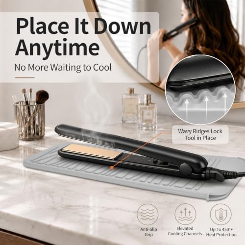 Heat Resistant Travel Mat Pouch for Hair Straighteners, Crimping Irons, Curling Wands, Flat Irons and Hair Styling Tools (1 Pack, Gray) - Image 3