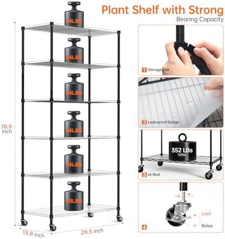 DIY Plant Shelf with Grow Light, Adjustable, 29.5x13.8x70.9in - Image 4