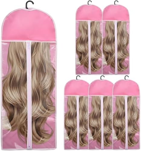 5Pcs 31.5in Hair Extension Holder Wig Storage Bag with Hanger, Pink by Unknown
