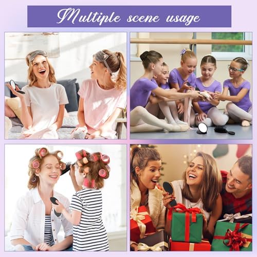 Meanplan 48 Pcs Mini Hair Brush Set 24 Travel Wet Dry Hair Combs Pocket Detangling 24 Compact Folding Makeup Mirrors for Spa Sleepover Birthday Bridal Shower Bachelorette Christmas Party Gift(Black) - Image 6