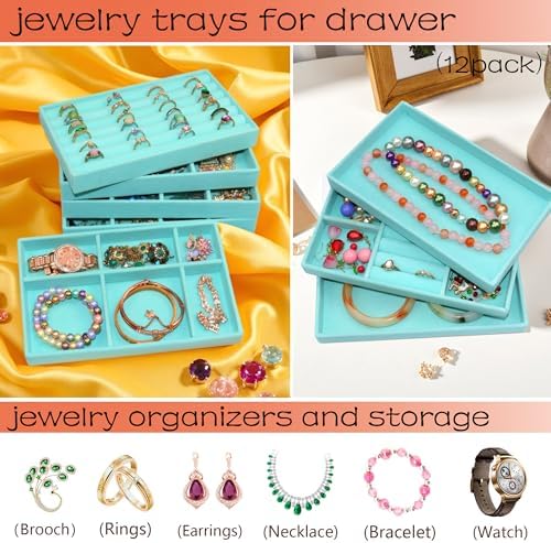 12 Set Jewelry Trays Organizer Stackable Jewelryy Display Case Storage Box for Earring Necklace Rings Bracelet Watch - Image 2