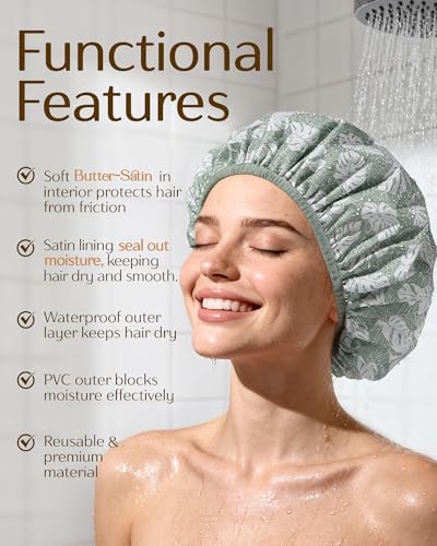 Yanibest Frizz Free Satin Lined Shower Cap with Soft Elastic Band - Image 2