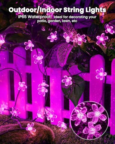 Brightown 2 Pack Total 52FT 120 LED Flower Solar String Lights Outdoor Waterproof Fairy Lights for Garden Yard Fence Patio Christmas Tree Wedding Party Decor, Pink - Image 4