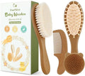 Yoofoss 4 Piece Baby Hair Brush and Comb Set, Wooden Baby Hair Brush with Natural Ultra Soft Goat Hair, Baby Comb Set for Boy, Girl - Walnut by YOOFOSS