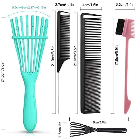 5 Pcs Detangling Hair Brush Set, Ez Detangler Brush With Edge Brush, Rat Tail Combs for Black Natural Hair Styling and Cuting, Curly/Straight/Wet/Dry/long/Short Hair Available for Women Kids Men - Image 5