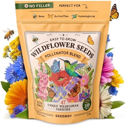 Seedboy Non-GMO Wildflower Seeds for Pollinators Bees Butterflies (2oz) by Seedboy