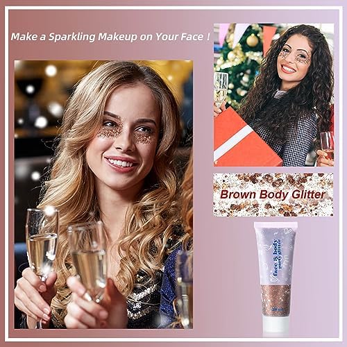 MEICOLY Brown Body Glitter,Deer Maroon Face Glitter Gel,Holographic Mermaid Sequins Halloween Glitter Face Paint,Self-Adhesive Chunky Glitter for Face Body Hair,Glitter Makeup for Women and Kids - Image 4