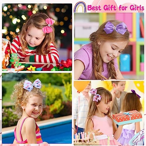 5 Inch Hair Bows for Girls Colorful Rainbow Little Girls Hair Bow With Alligator Clips for Toddlers Children Kids 12 Pcs - Image 2