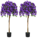 Goplus 53” Bougainvillea Artificial Tree, 2 Pack Faux Silk Flower Tree in Pot w/ 576 Flowers, 288 Leaves, Tall Fake Floor Plant, Artificial Plants for Indoor Outdoor Bedroom Living Room Decor, Purple by Goplus