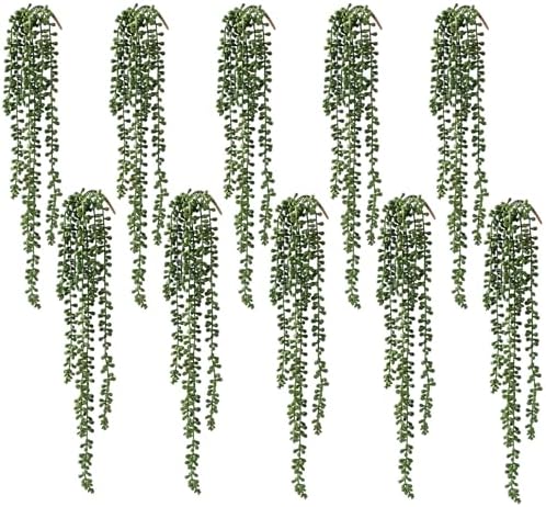 10 Pcs Artificial Succulents Hanging Plants, Fake String of Pearls Greenery Plants, Decoration for Wall Home Backdrop Garden Windows Balcony Indoor and Outdoor (10PCS Green) by dallisten