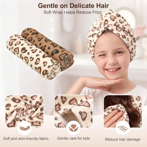 Kids Microfiber Hair Towel Wrap 2Pack Absorbent Hair Drying Turban for Girl - Image 6