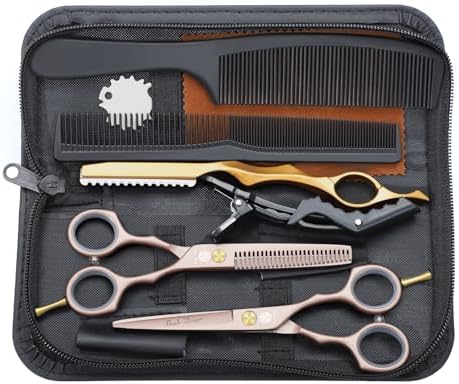 Purple Dragon 5.5 inch Hair Cutting Scissors Set with Razor - Rose Gold by PurpleDragon