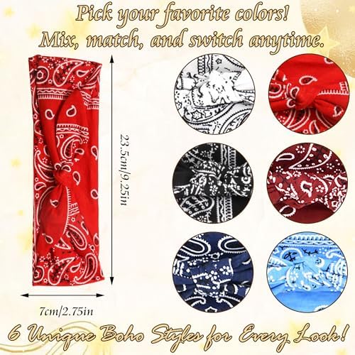 6 Pcs Bow Headbands for Women Paisley Print Rabbit Ears Hair Bands - Image 4